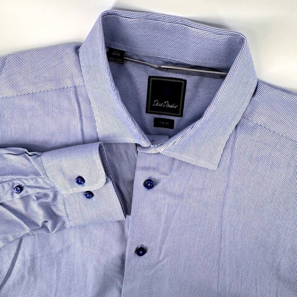 David Donahue Other - David Donahue‎ Dress Shirt Mens 15.5 34/35 Blue Trim Fit Cotton Textured Spread
